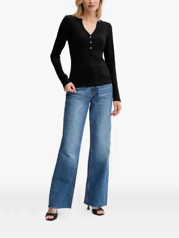 GUESS USA ボタン Vネック Tシャツ | ブラック | FARFETCH JP