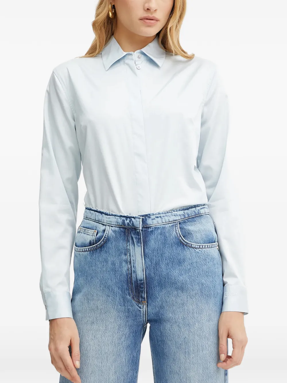 GUESS USA Tiziana crystal-embellished long-sleeve shirt - Blu