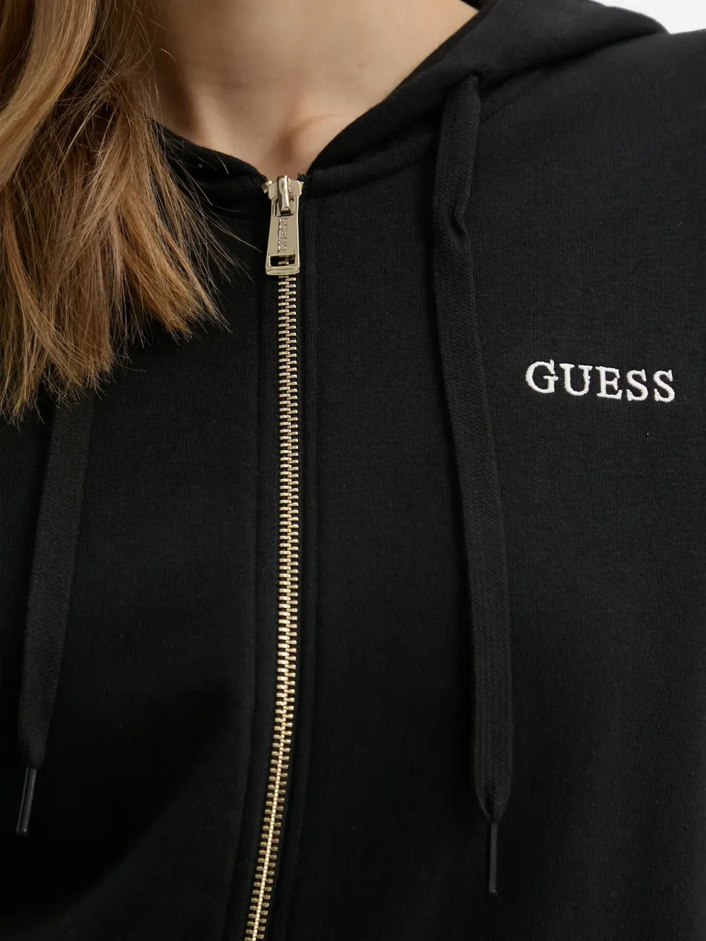 GUESS USA logo-embroidered zip-up hoodie Zwart