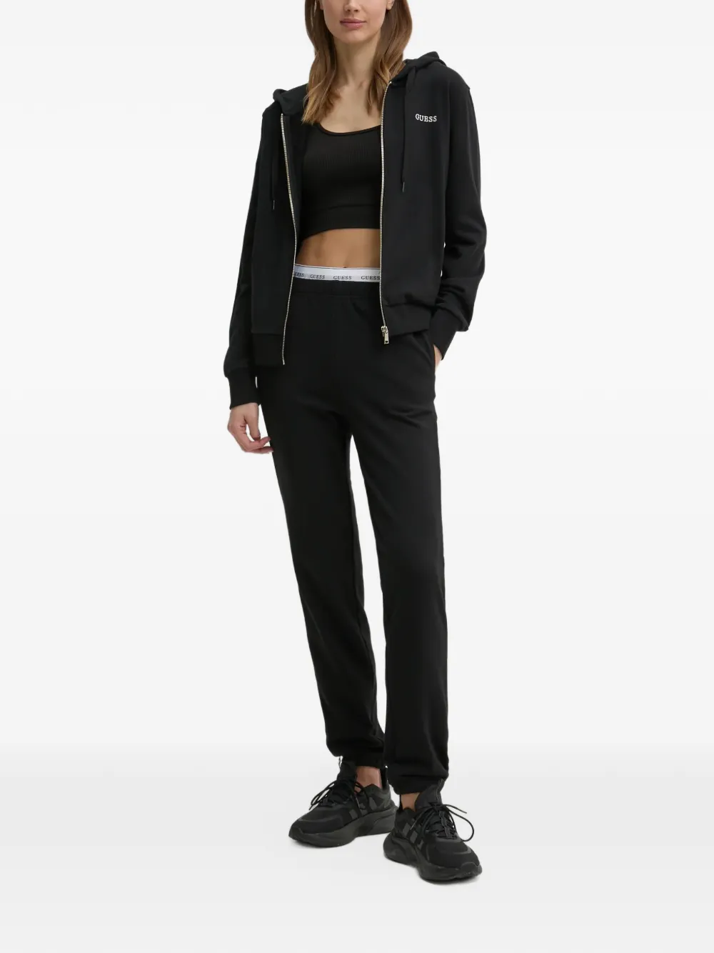 GUESS USA logo-embroidered zip-up hoodie Zwart