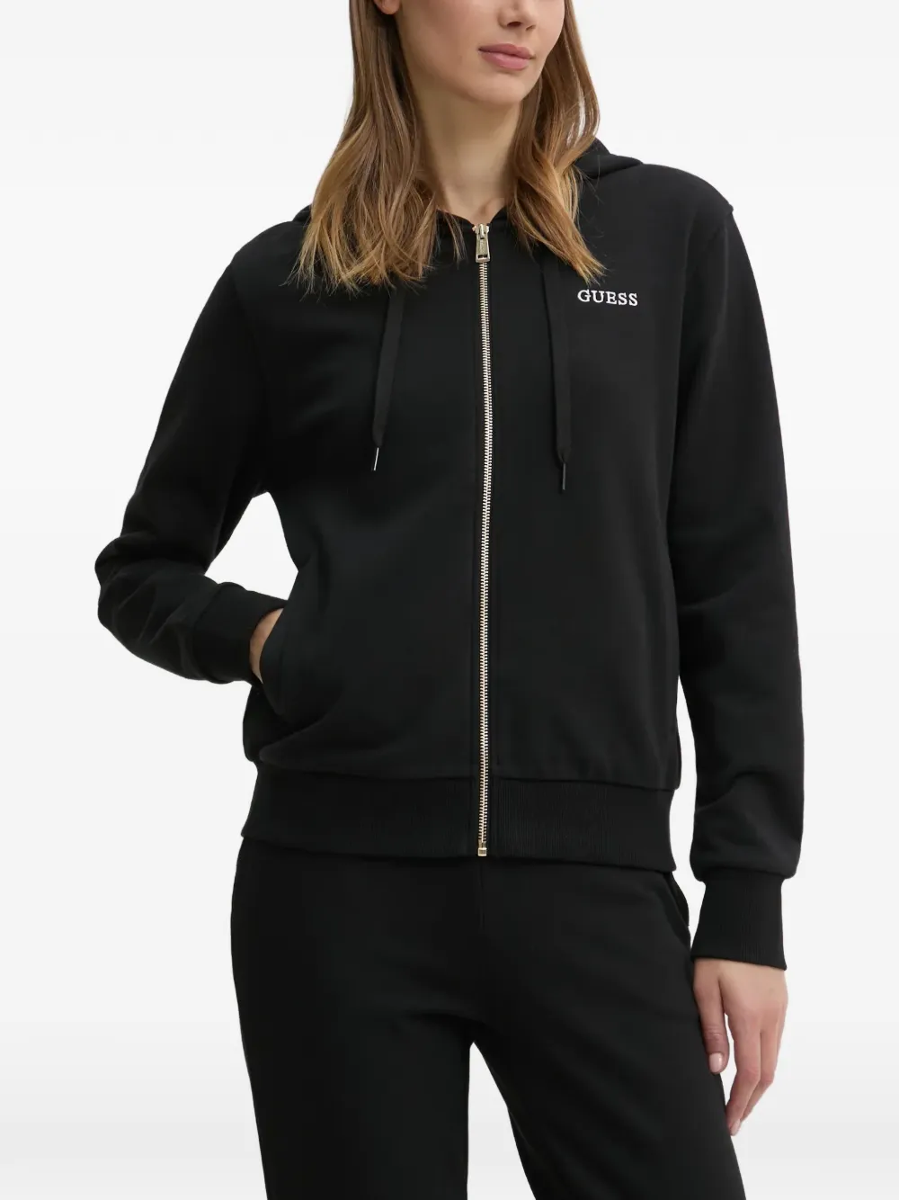 GUESS USA logo-embroidered zip-up hoodie - Schwarz