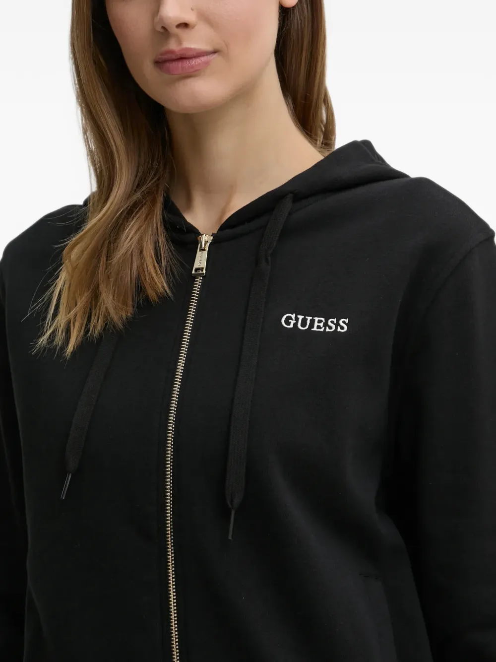 GUESS USA logo-embroidered zip-up hoodie Zwart