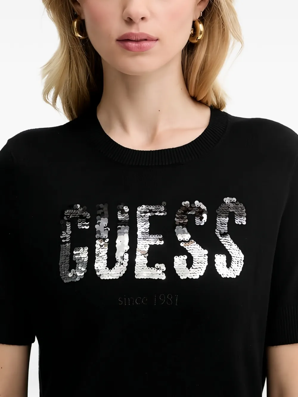 GUESS USA T-shirt met pailletten Zwart