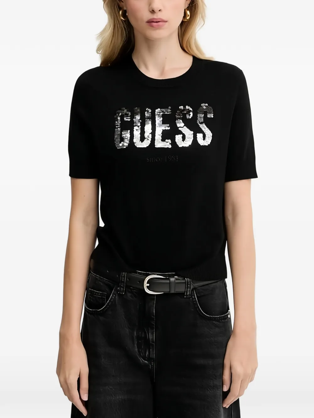 GUESS USA sequin short-sleeve T-shirt - Nero