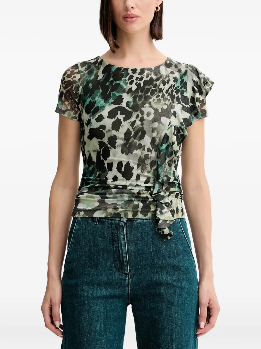 GUESS USA ruffled animal print blouse - Verde