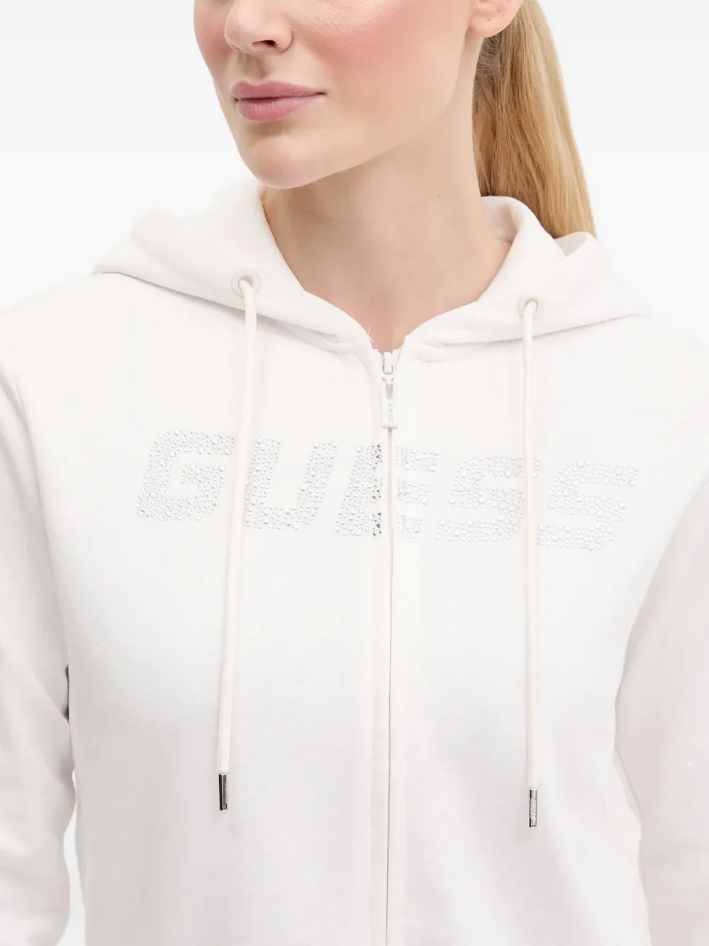GUESS USA Hoodie met rits en logo met stras Wit