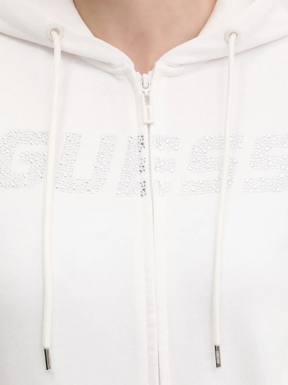 GUESS USA Hoodie met rits en logo met stras Wit