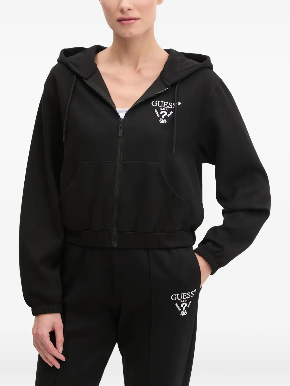 GUESS USA Felpa con logo ricamato e zip - Nero