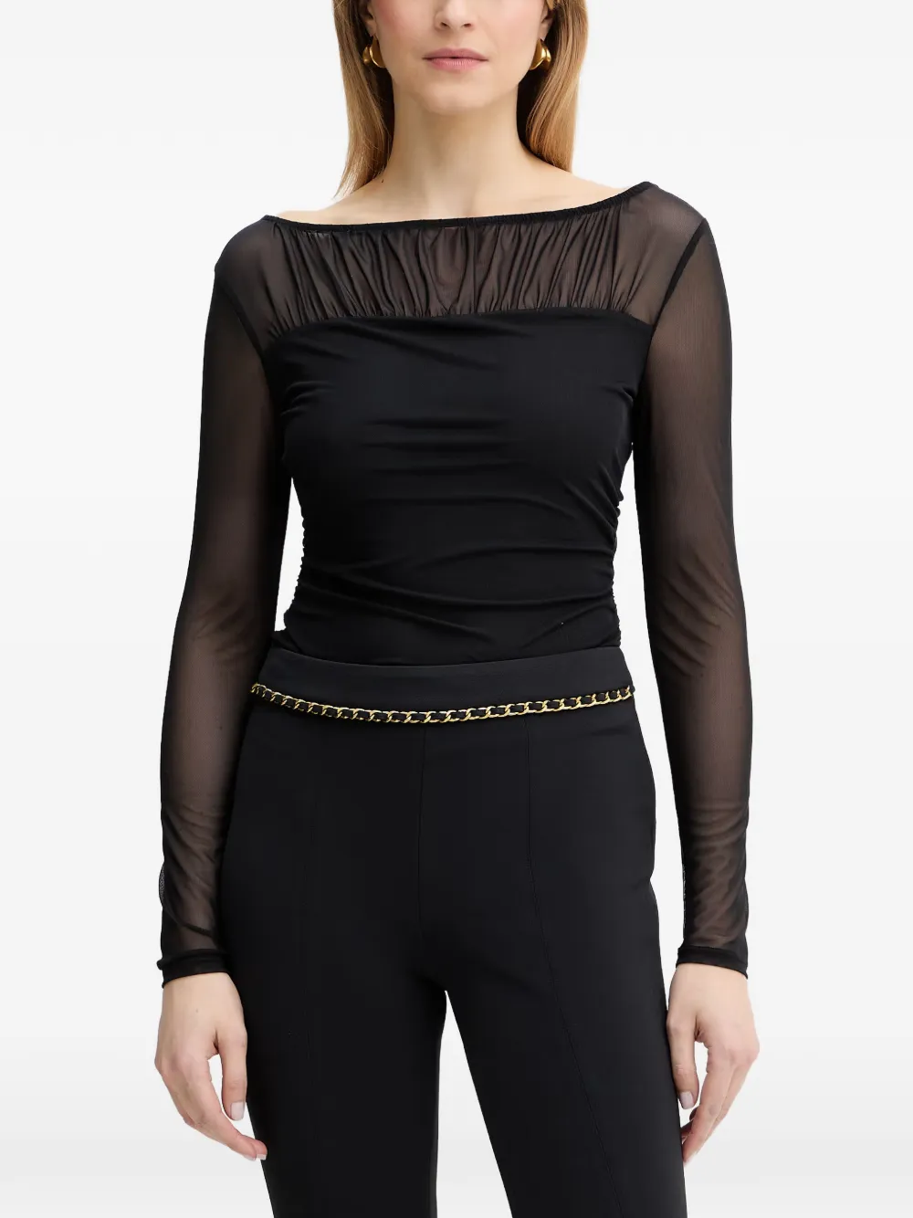 GUESS USA gathered-detail long-sleeve top - Nero