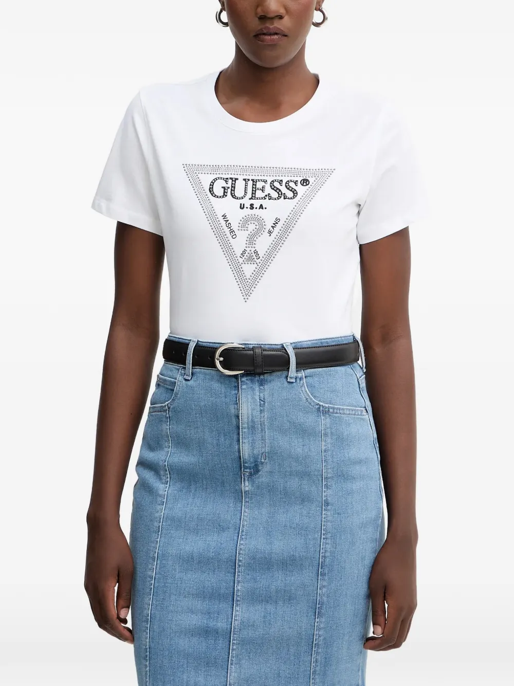 GUESS USA crystal-embellished T-shirt - Bianco