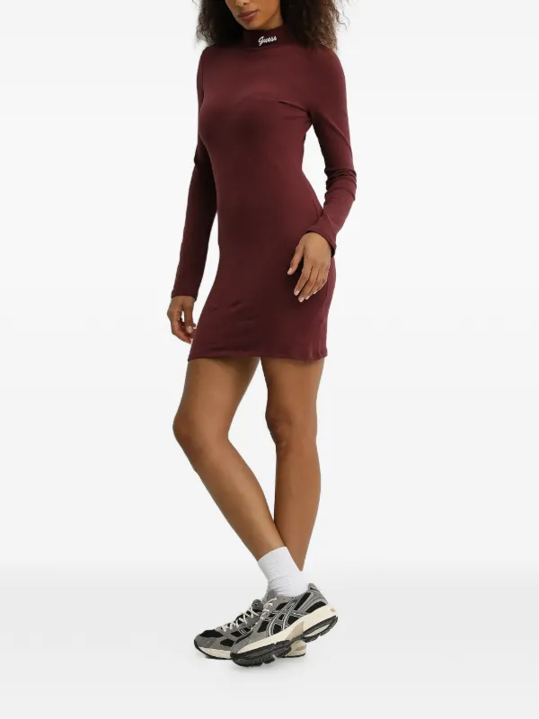 guess embroidered dress Guess Logo-embroidered High-neck Mini Dress