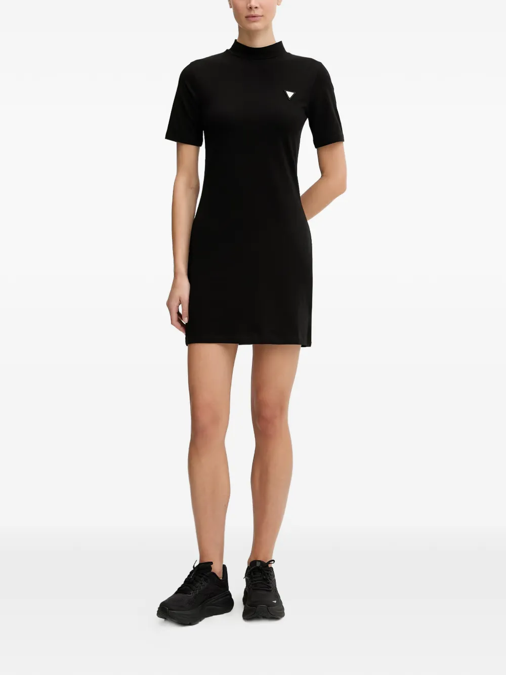 GUESS USA Mini-jurk met triangel-logo en hoge hals Zwart