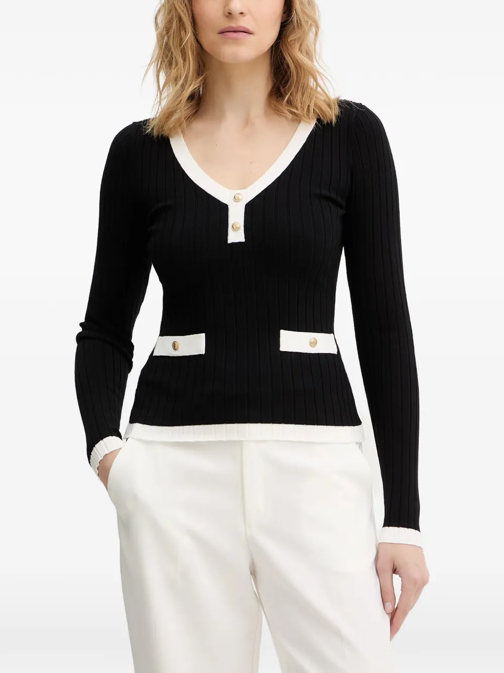 GUESS USA ribbed buttoned sweater - Nero