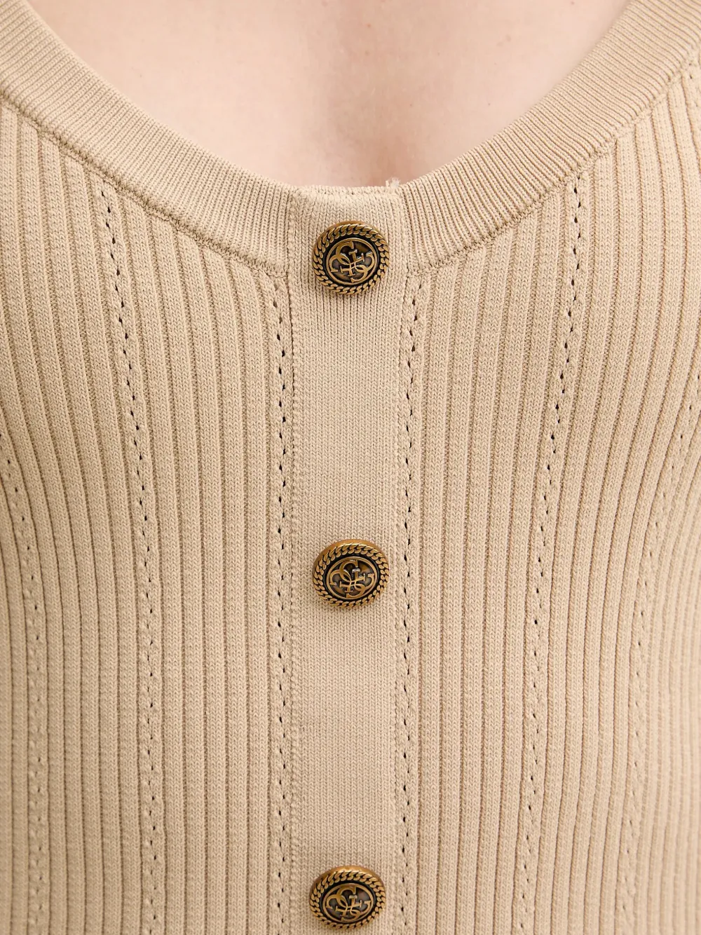 GUESS USA Geribbelde top met knopen Beige