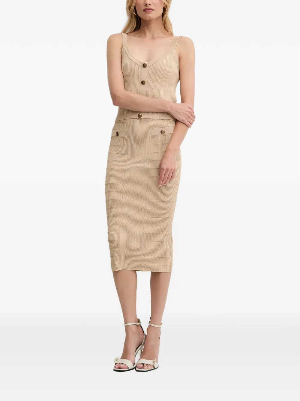 GUESS USA Geribbelde top met knopen Beige