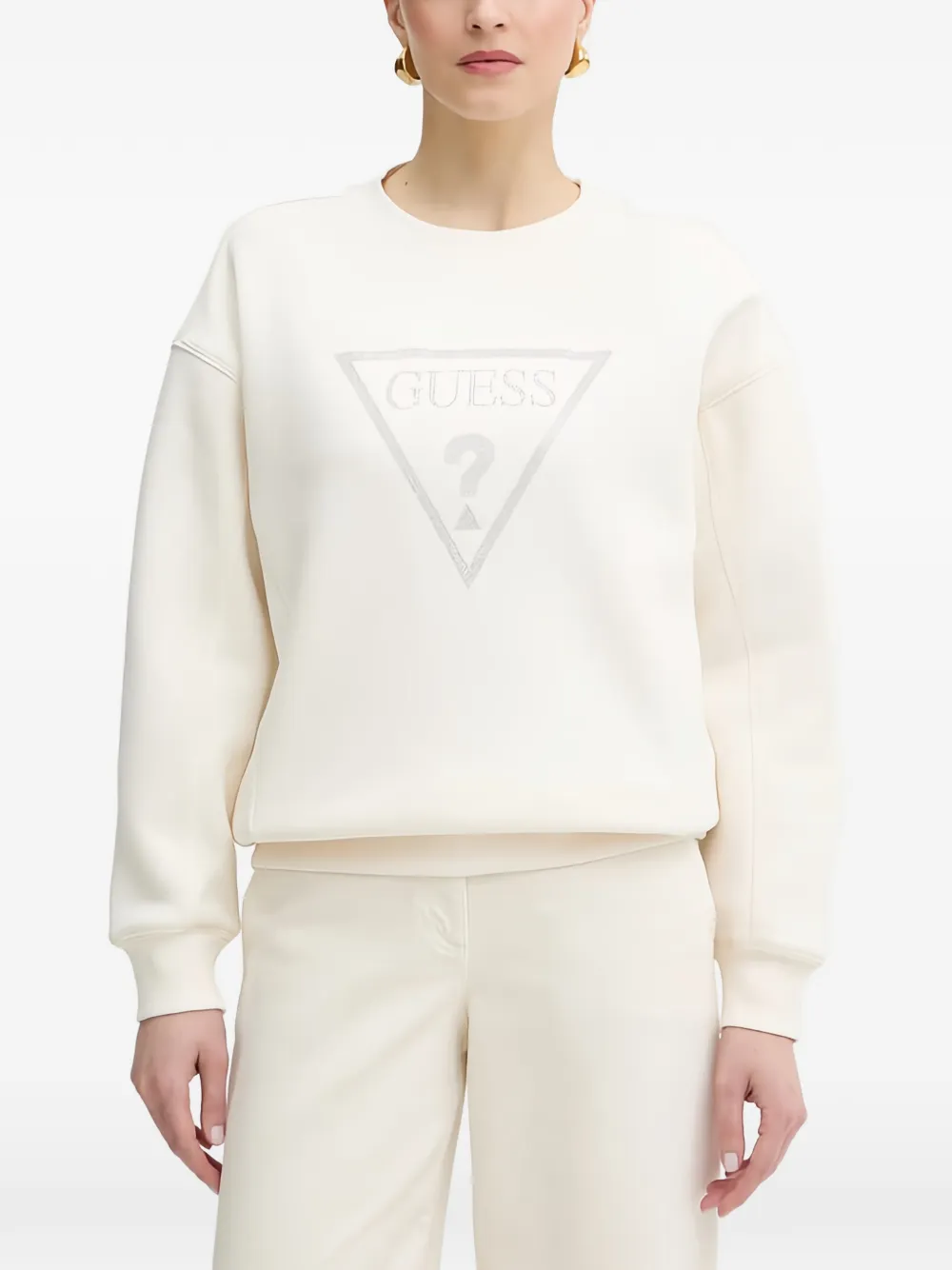Guess Usa Triangle-logo Cotton Sweatshirt In White