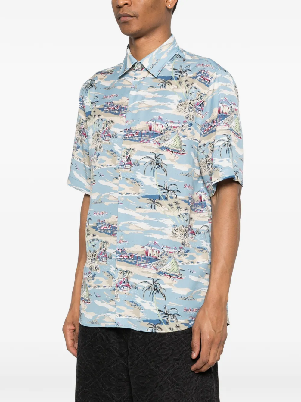  7 For All Mankind Patterned Short Sleeve Shirt - Blue 