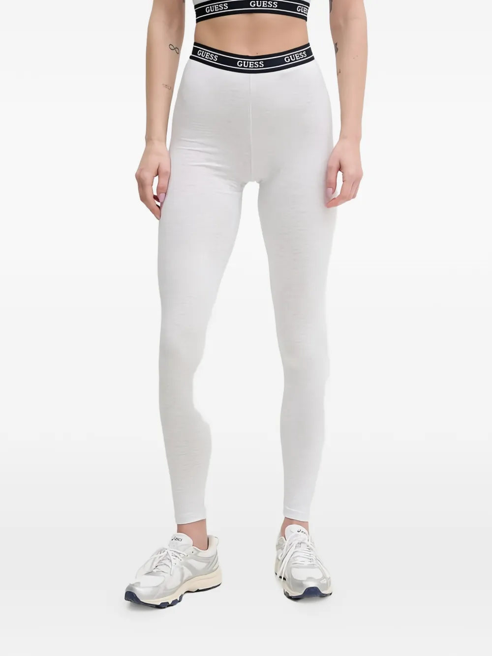 Guess Usa Logo-waistband Leggings In Gray