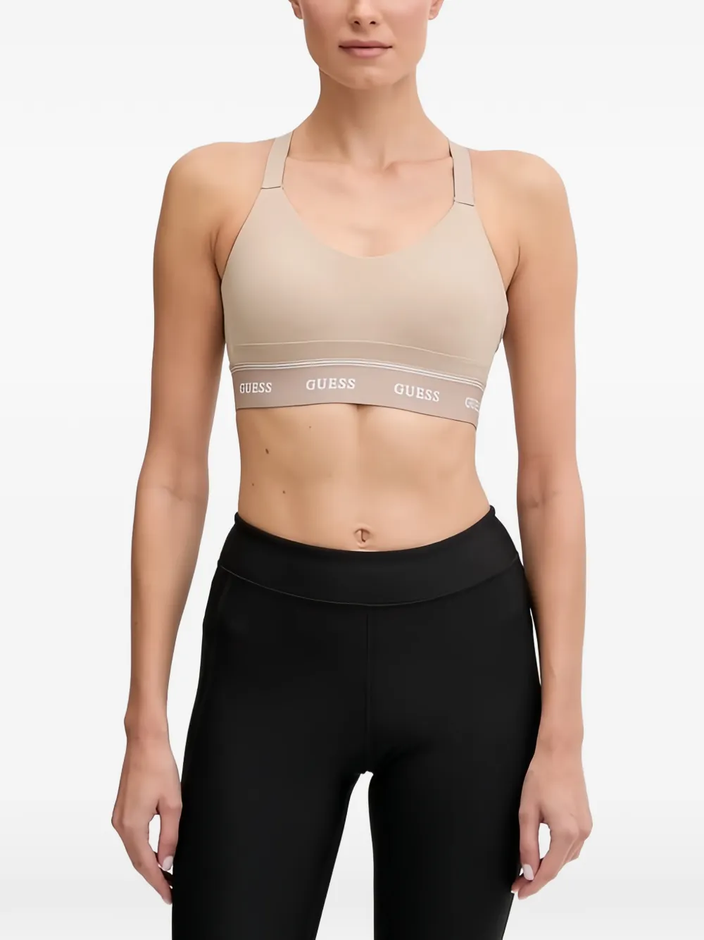 GUESS USA logo-underband cross-back bra - Nude