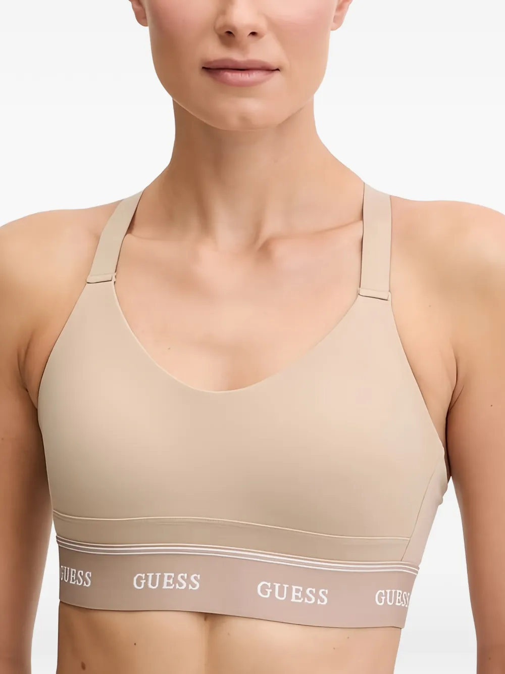 GUESS USA Bh met logoband en gekruiste bandjes Beige