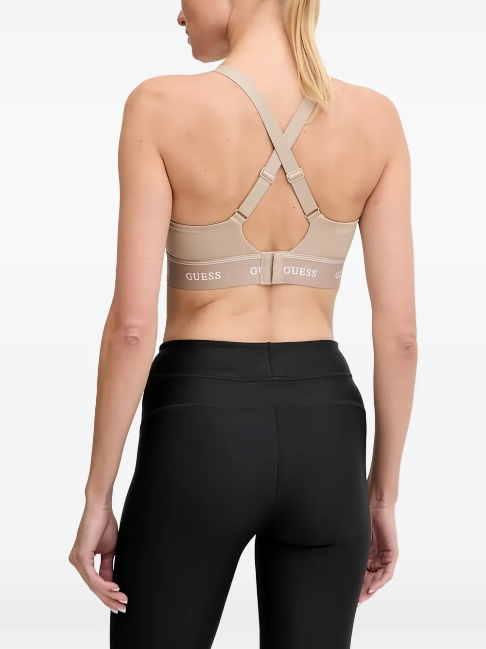 GUESS USA Bh met logoband en gekruiste bandjes Beige