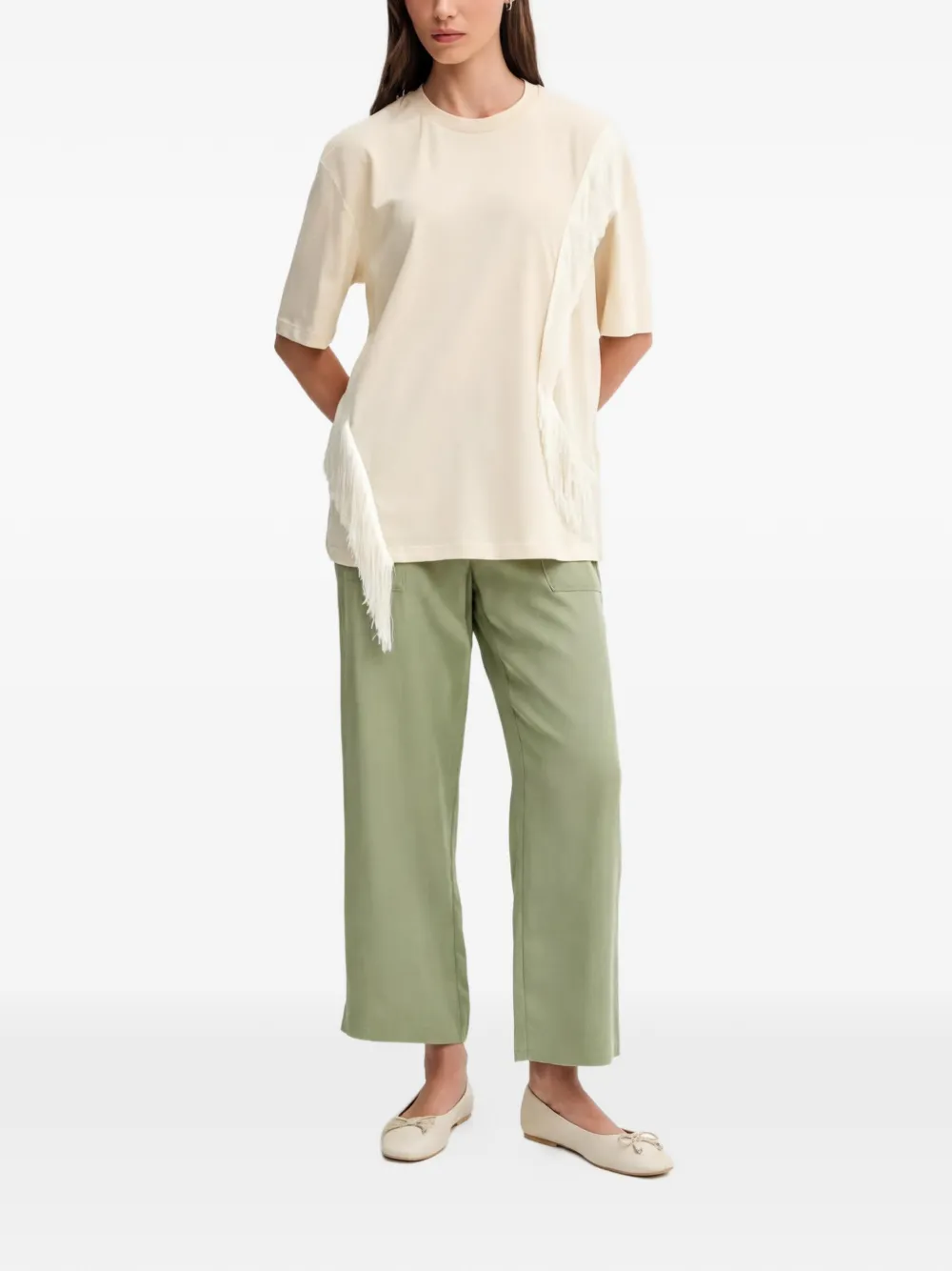 Benetton Straight broek met knoop Groen