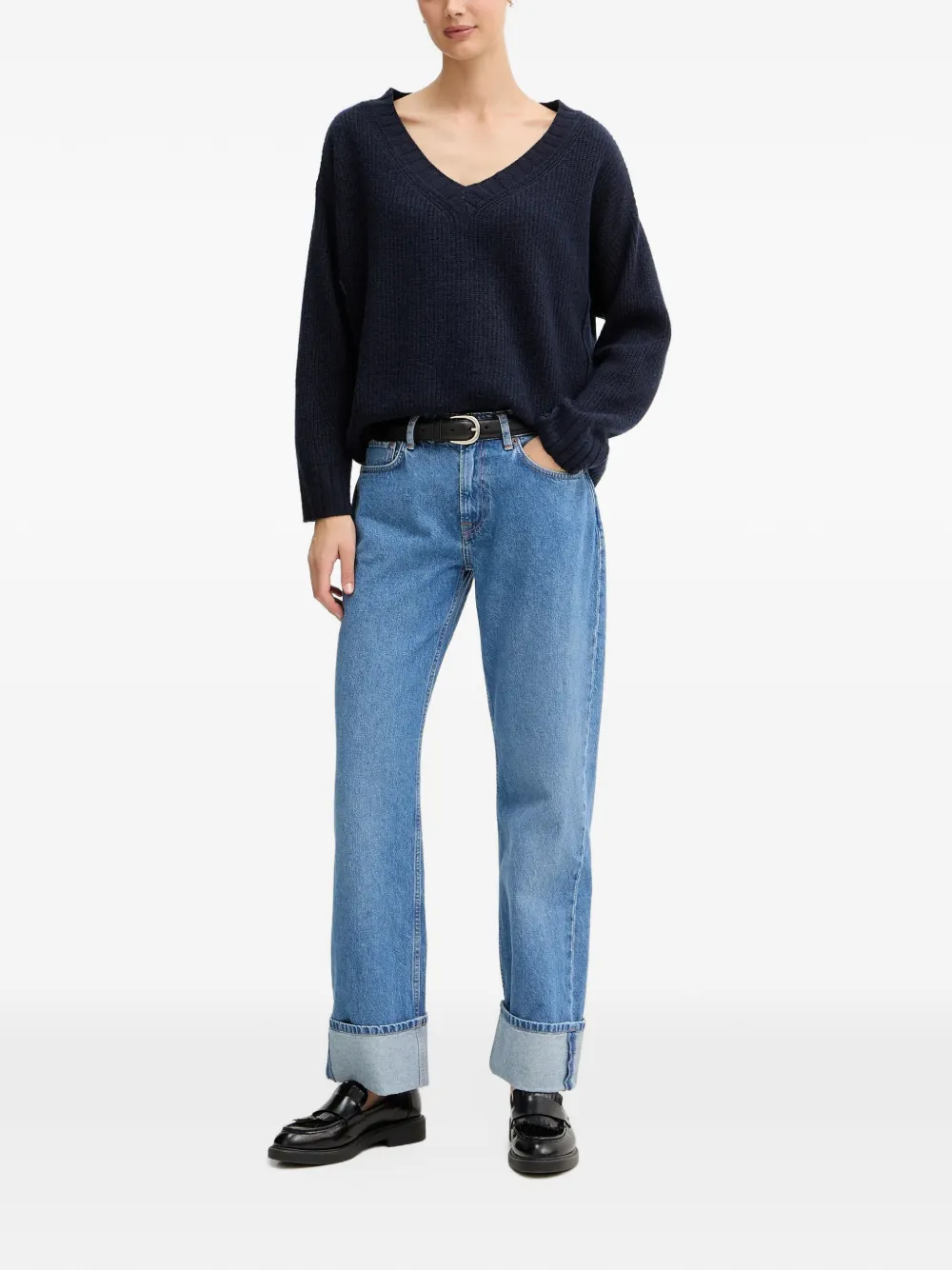 Benetton V-neck ribbed sweater Blauw