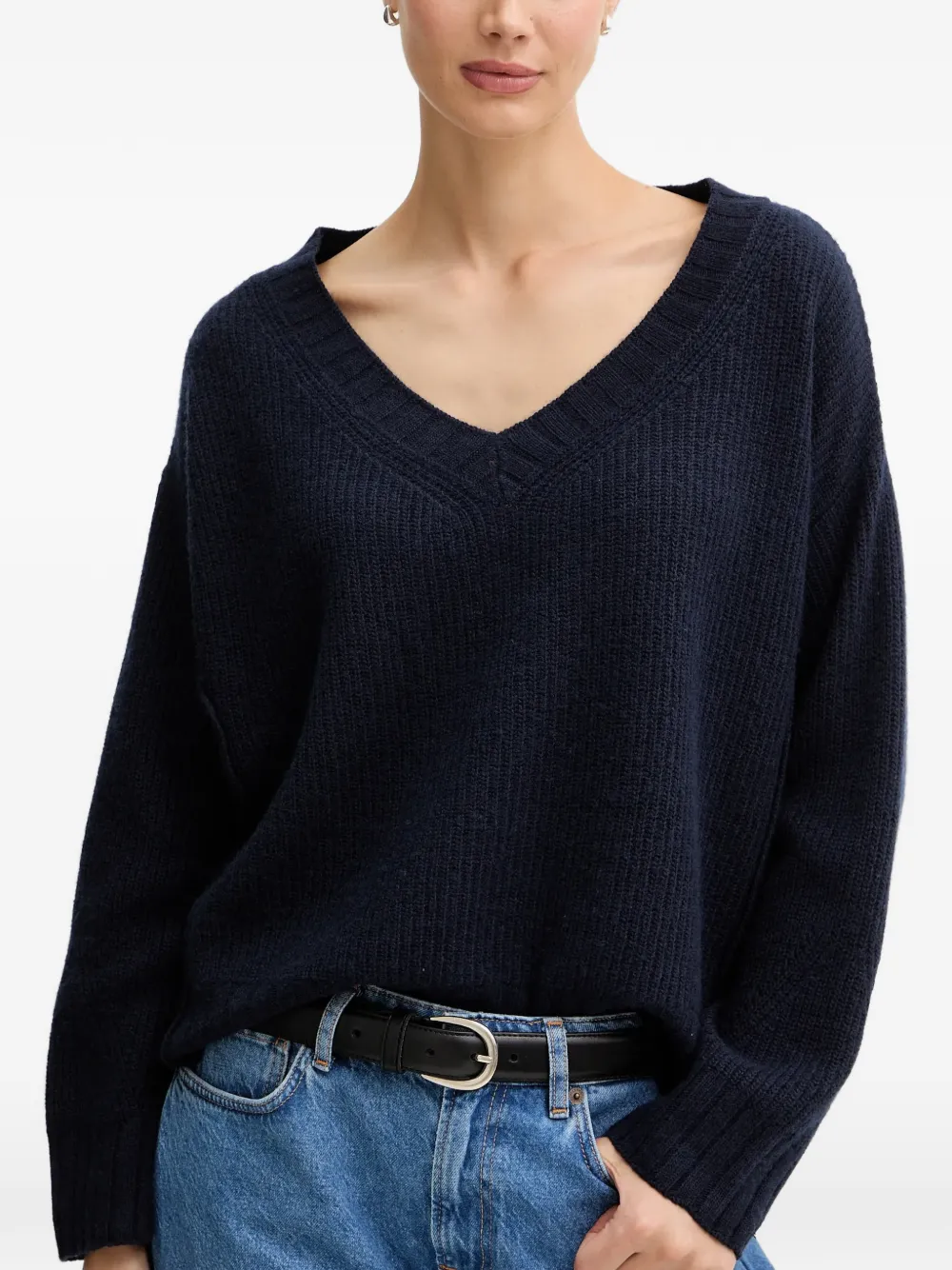 Benetton V-neck ribbed sweater Blauw