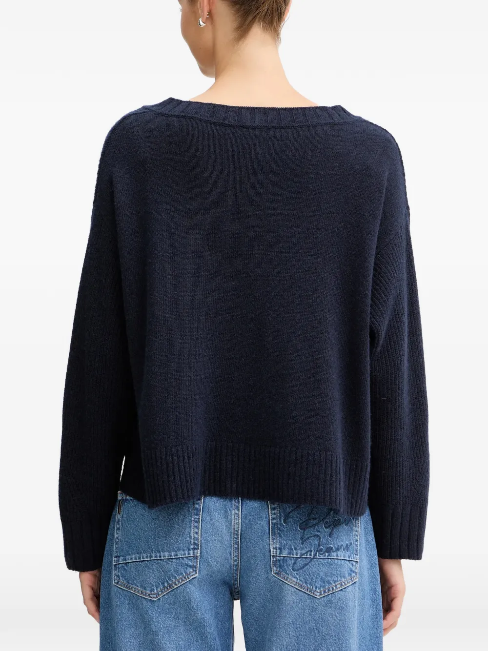 Benetton V-neck ribbed sweater Blauw