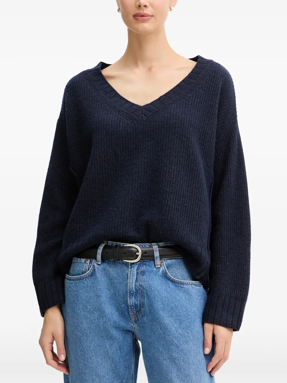 Benetton V-neck ribbed sweater Blauw