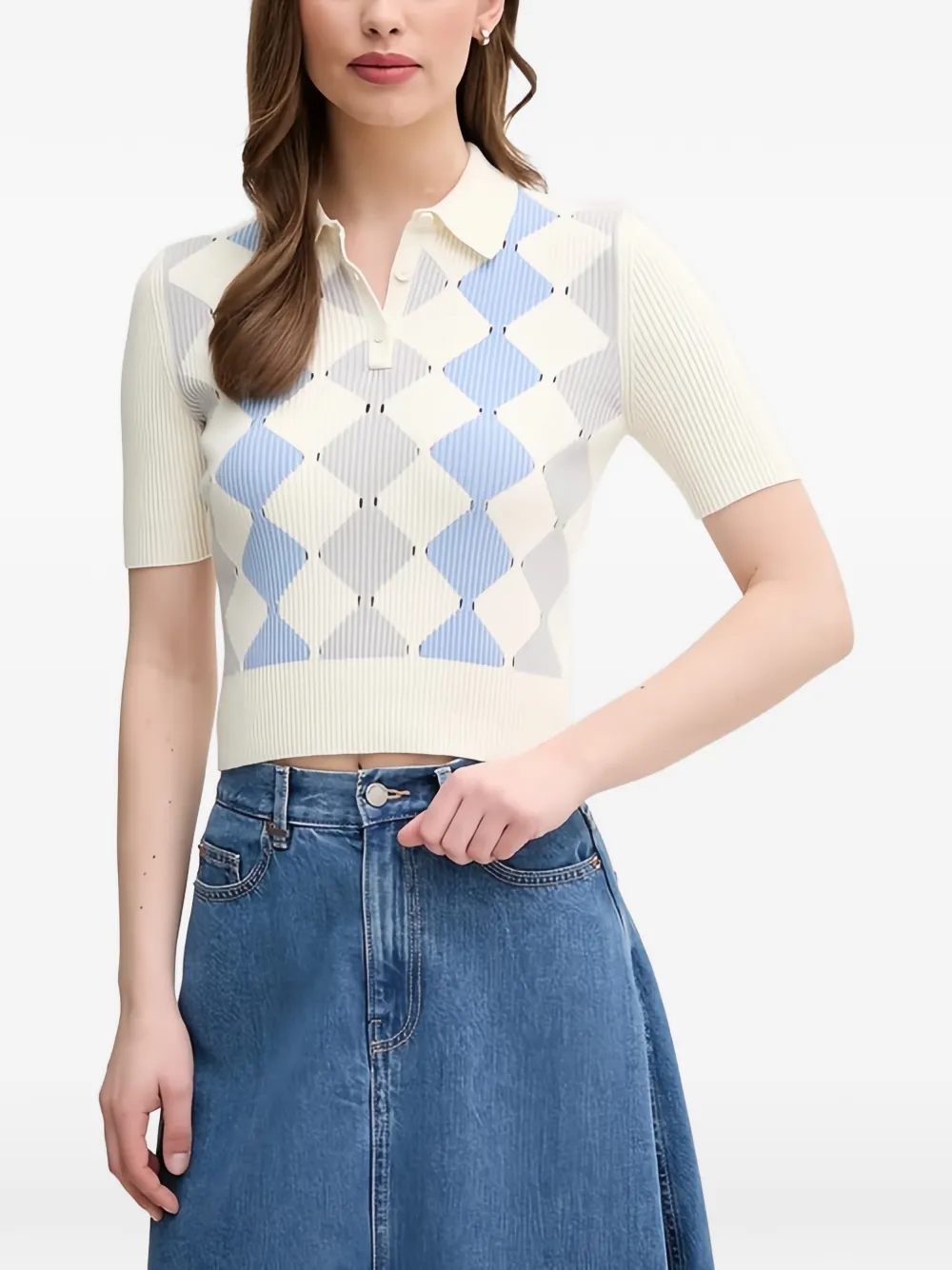 Benetton argyle polo top - Toni neutri