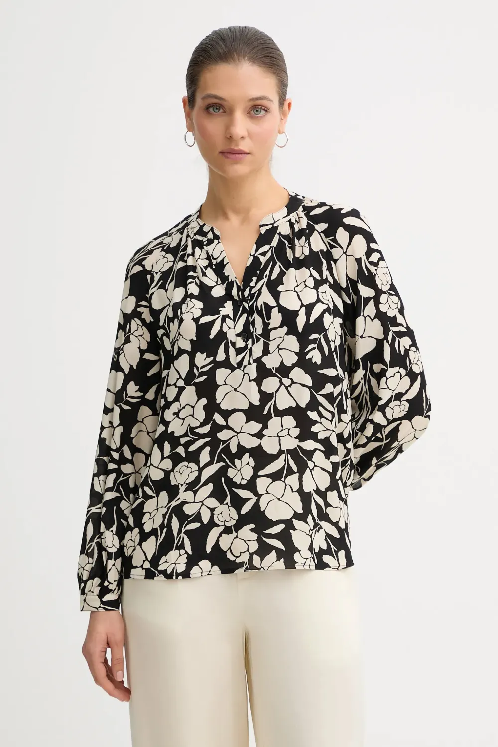 Benetton floral-print long-sleeve blouse - Nero