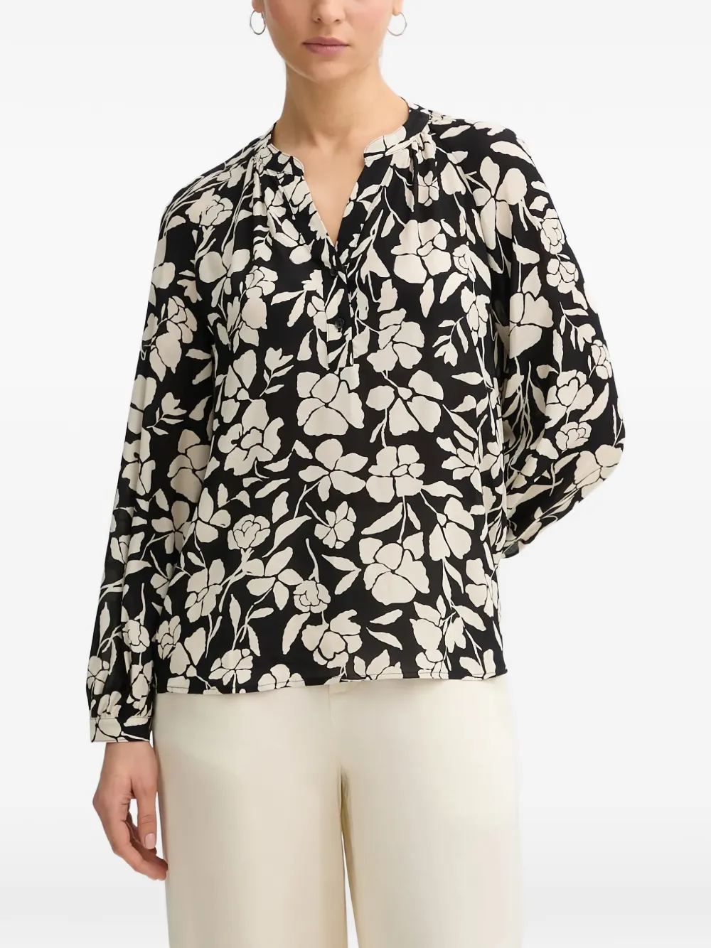 Benetton floral-print long-sleeve blouse - Nero