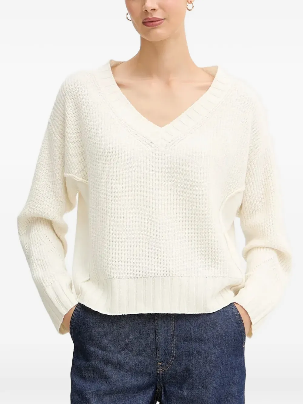 Benetton V-neck ribbed-knit sweater - Blanc Benetton V-neck ribbed-knit sweater - Blanc