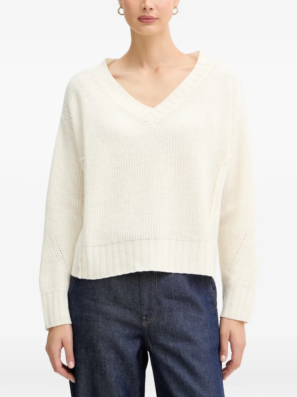 Benetton V-neck ribbed-knit sweater - Bianco
