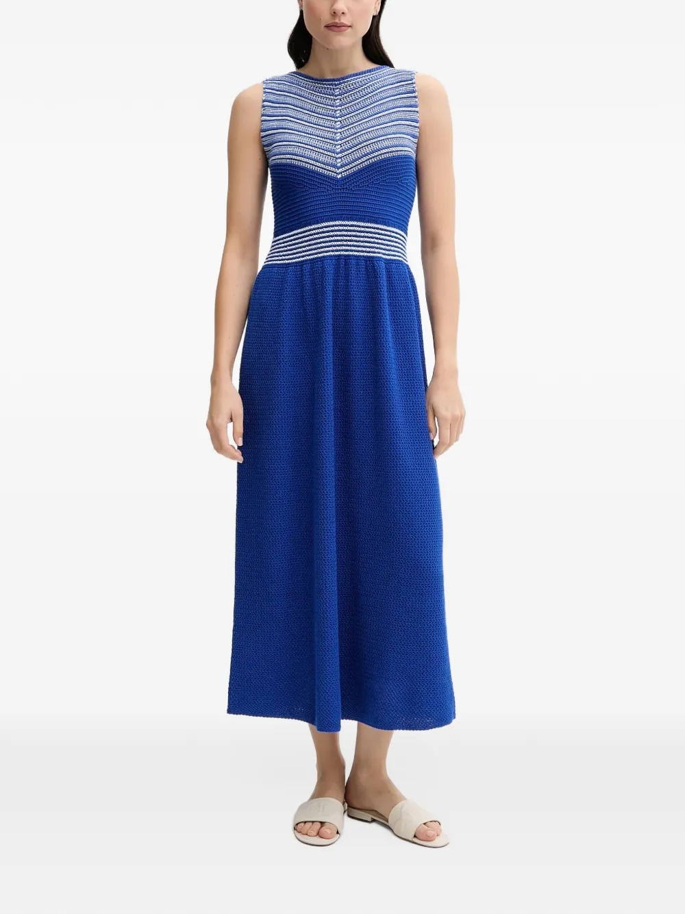 Benetton Gehaakte gestreepte midi-jurk Blauw