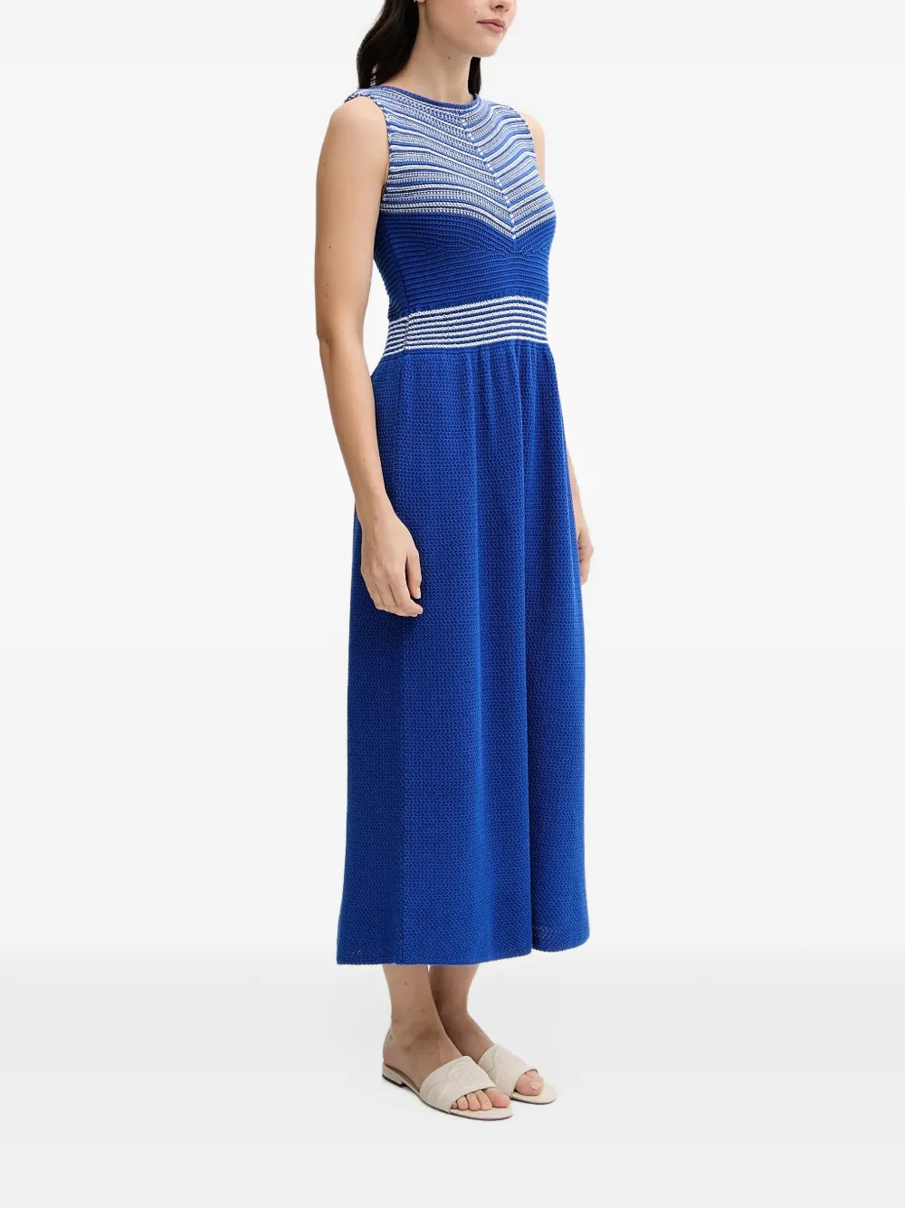 Benetton Gehaakte gestreepte midi-jurk Blauw