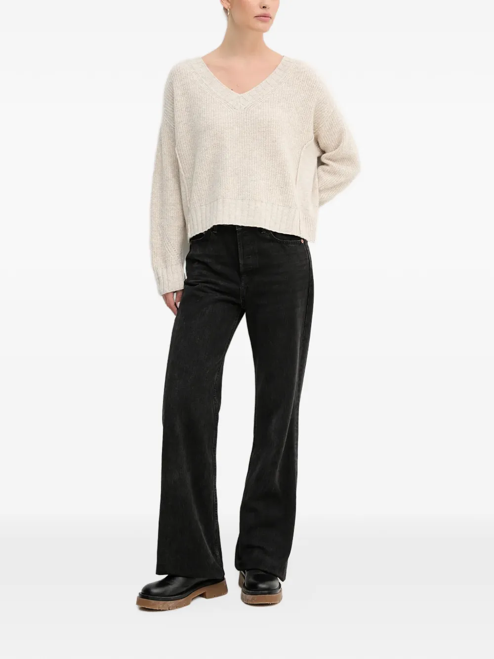 Benetton Trui met V-hals Beige