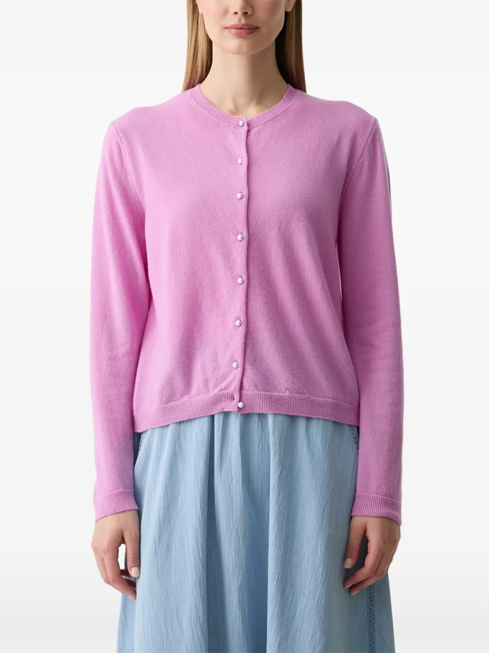 Benetton Faux-pearl Button Cardigan In Pink