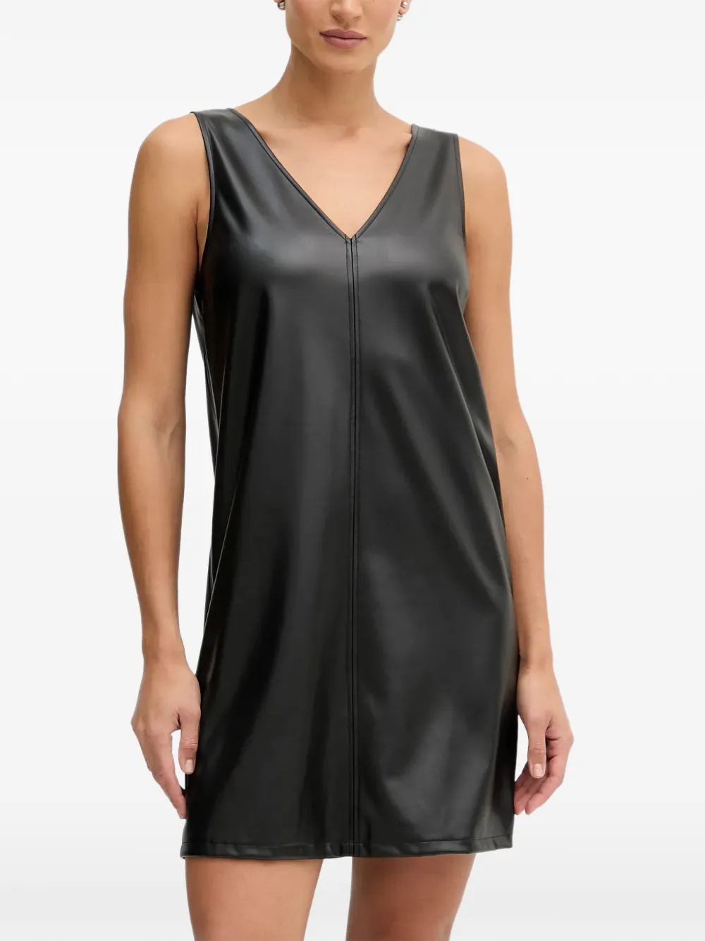 Benetton V-neck faux-leather mini dress - Noir Benetton V-neck faux-leather mini dress - Noir