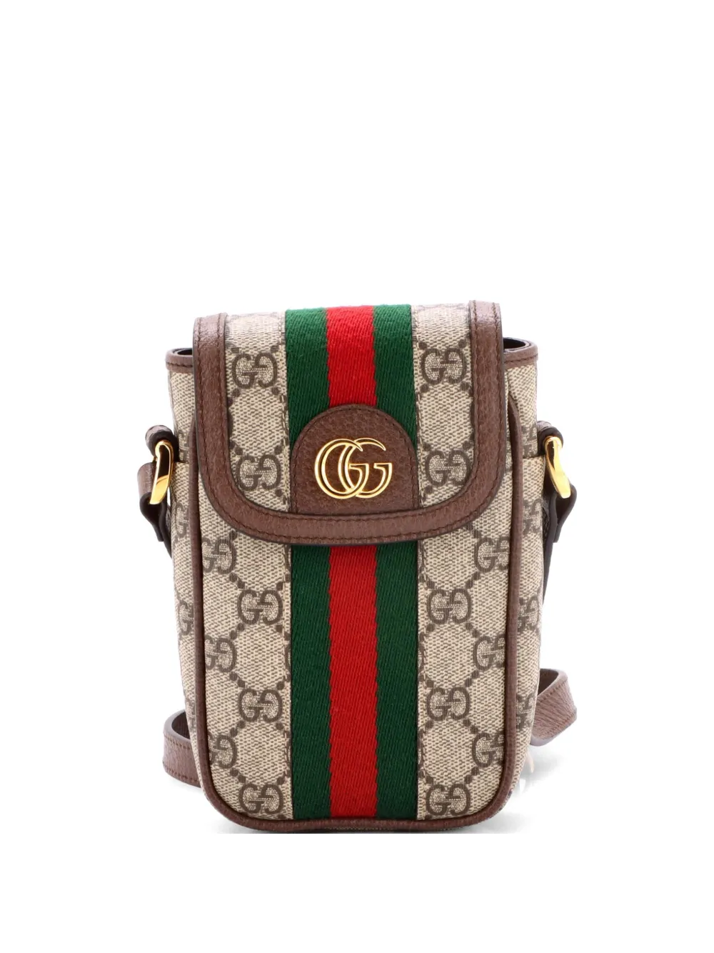 Gucci Pre-Owned Ophidia Flap Phone Holder GG Coated Canvas crossbody bag - Marrone