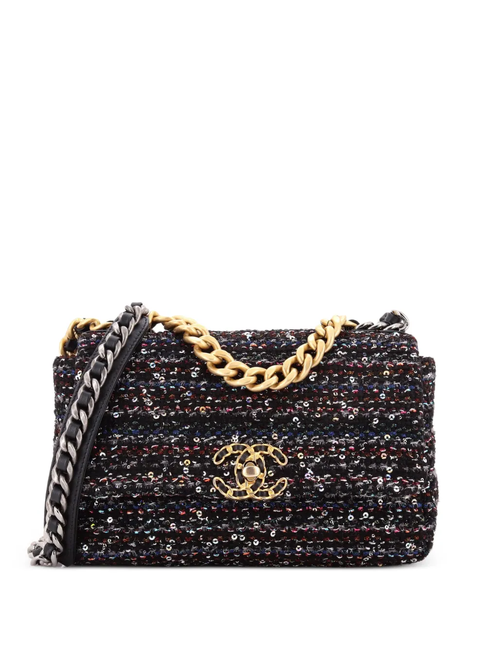 CHANEL Pre-Owned 19 Flap Bag Quilted Tweed and Sequins Medium crossbody bag - Multicolore
