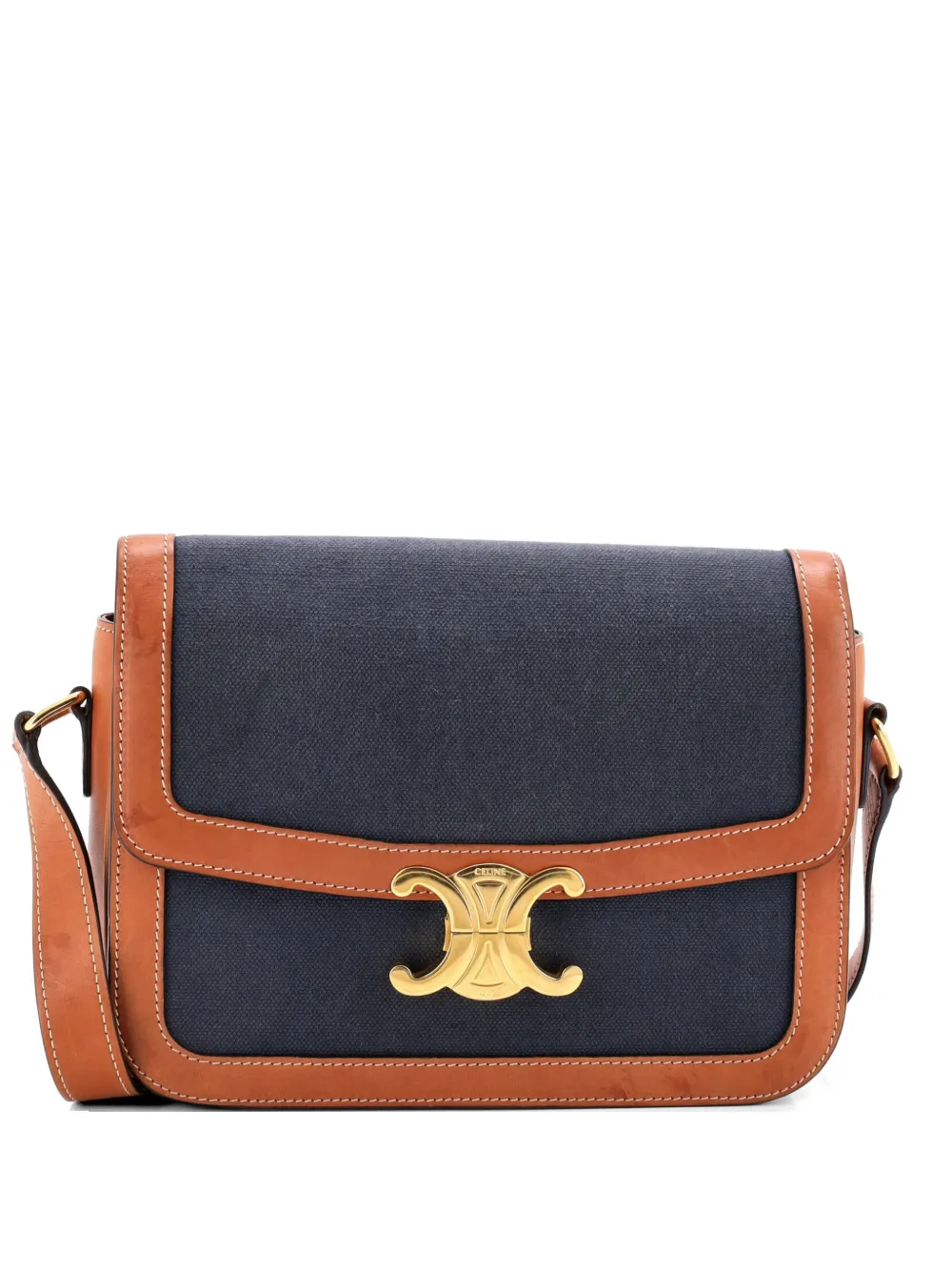 Celine Pre-Owned Triomphe Shoulder Bag Canvas with Leather Medium crossbody bag - Blu