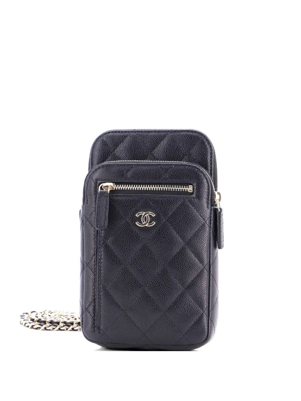 CHANEL Pre-Owned Zip Pocket Vertical Phone Holder with Chain Quilted Caviar crossbody bag - Nero