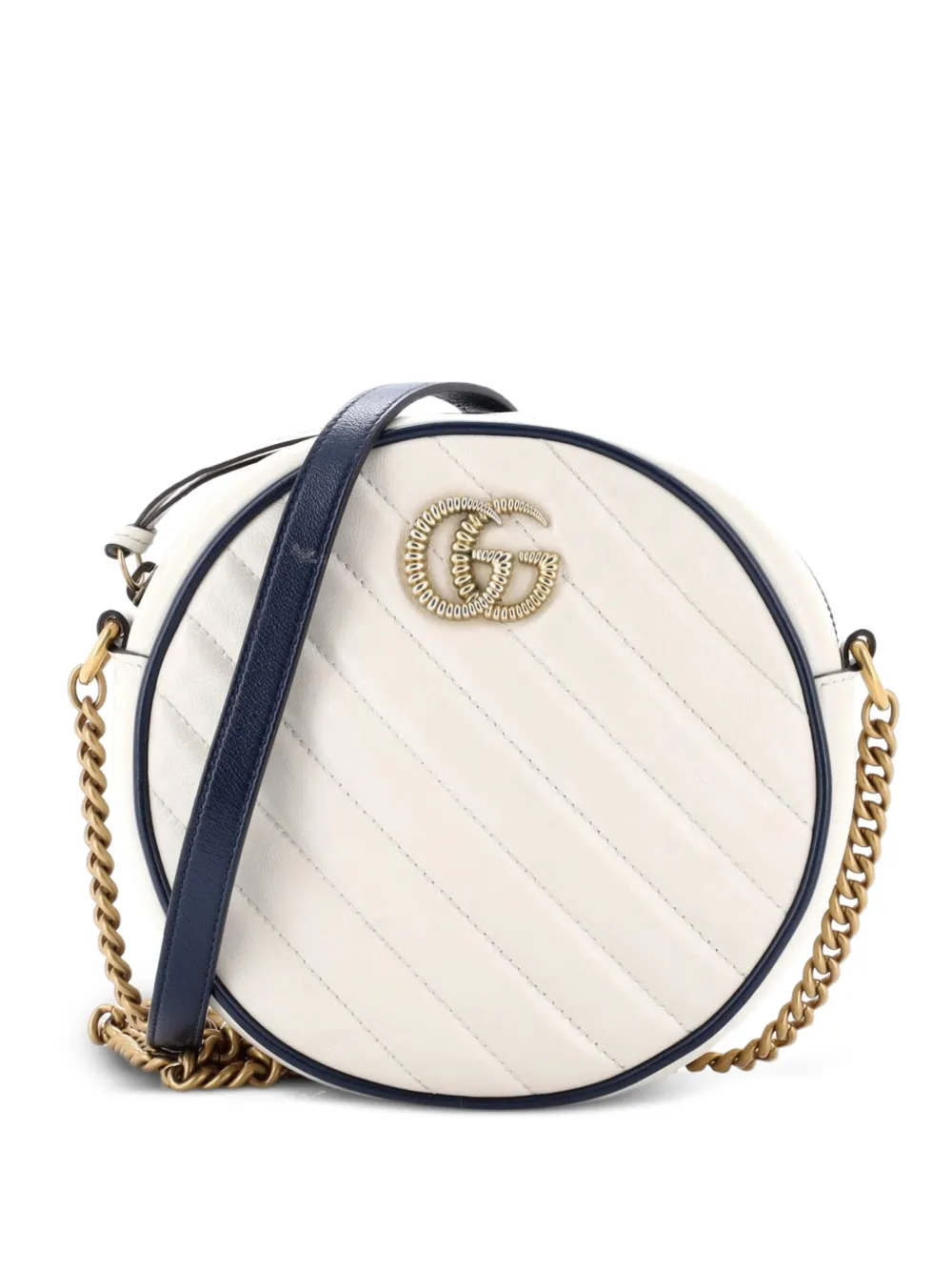Gucci Pre-Owned GG Marmont Round Shoulder Bag Diagonal Quilted Leather Mini crossbody bag - Blu