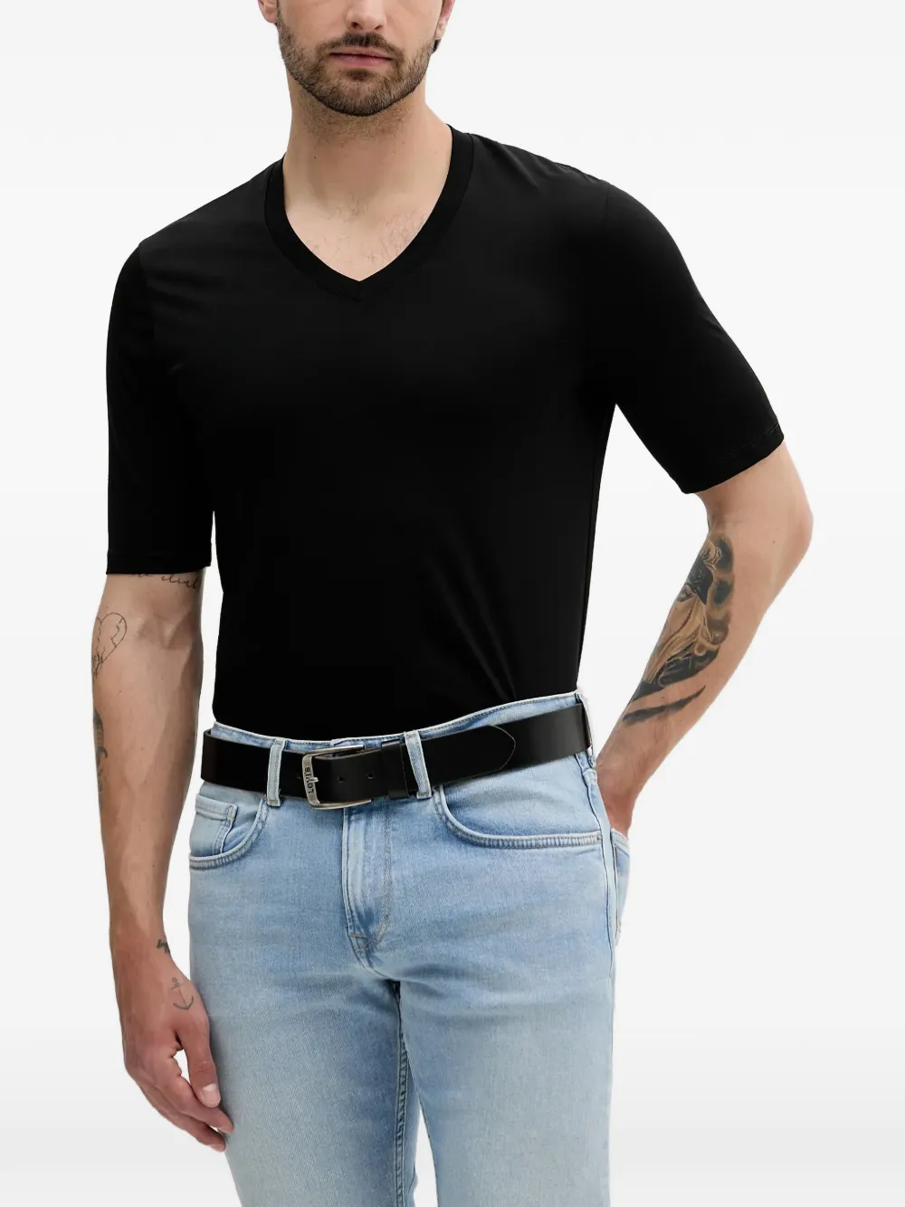 Armani Exchange logo-print V-neck T-shirt - Noir Armani Exchange logo-print V-neck T-shirt - Noir