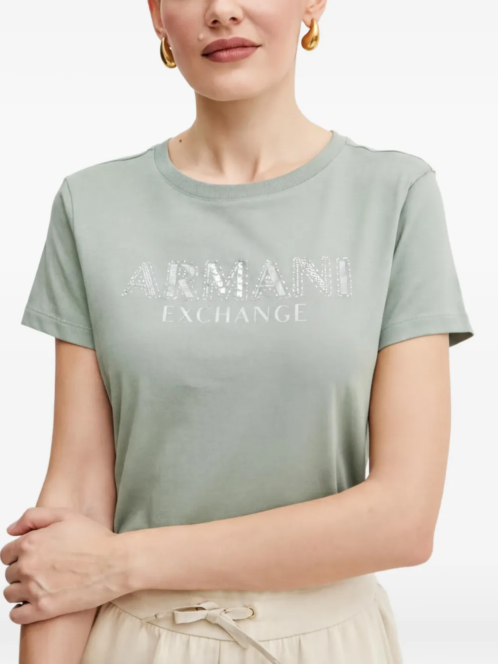 Armani Exchange T-shirt verfraaid met stras Groen