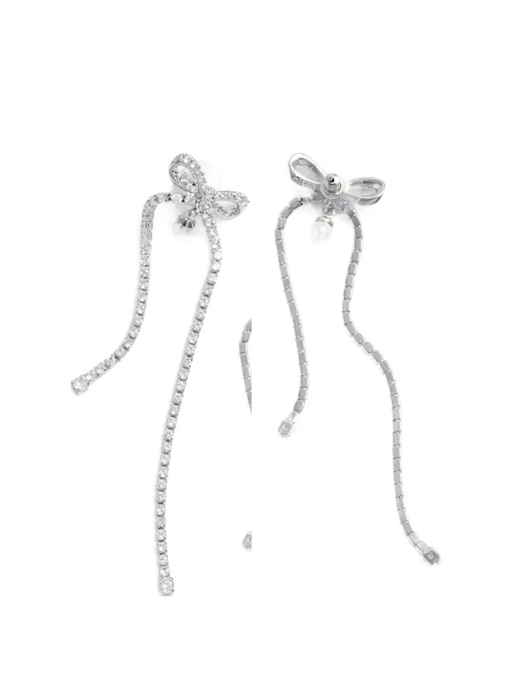Self-Portrait crystal-embellished bow earrings - Argento