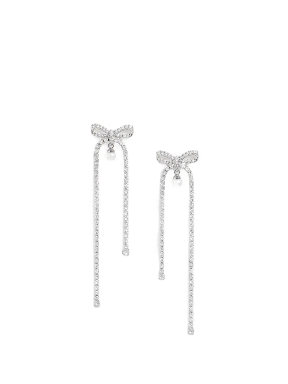 Self-Portrait crystal-embellished bow earrings - Argento