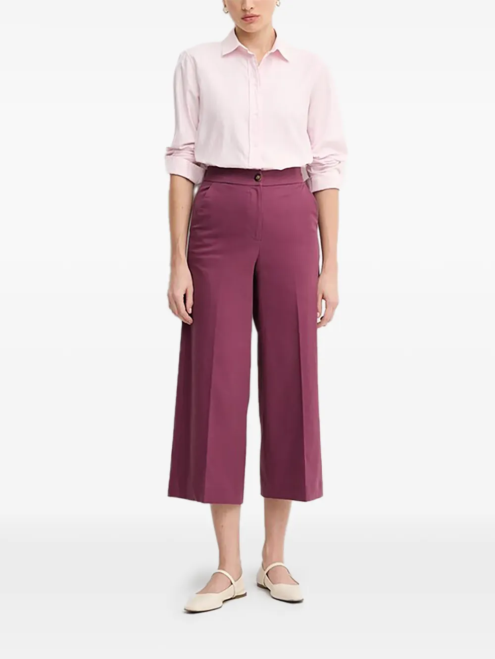 Benetton Cropped broek met knoopsluiting Paars